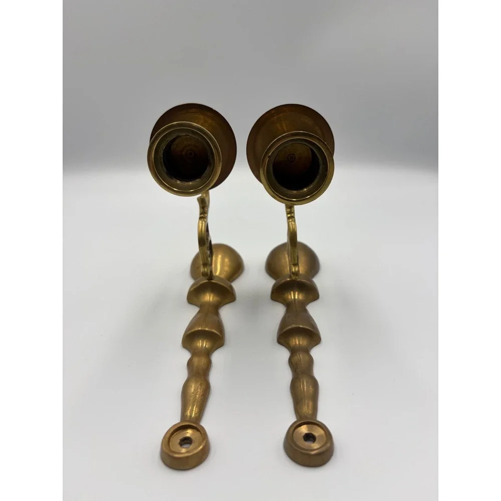Unbranded Wall Sconce Gold Brass Taper Candle Holder Pair Vintage Scroll